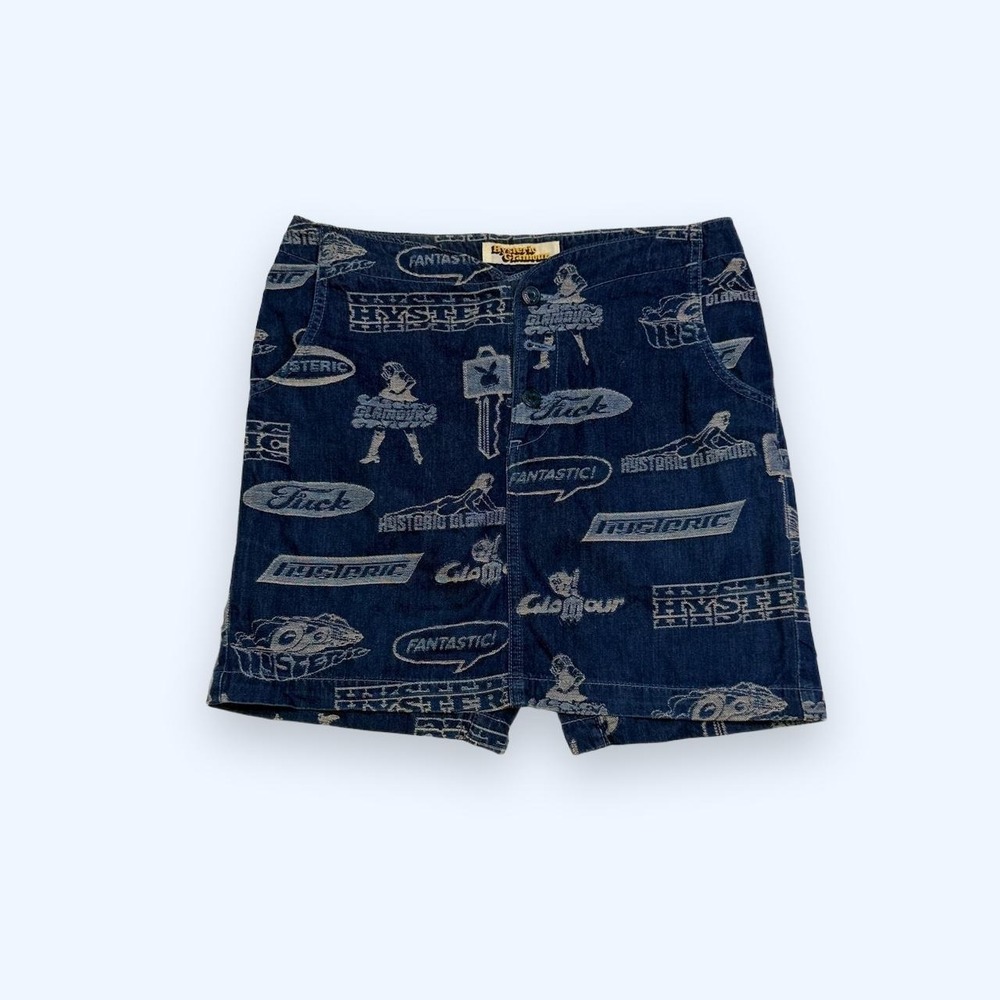 Hysteric Glamour Vintage 90s All Over Logo Denim Mini Skirt Blue 28